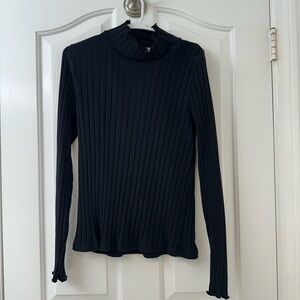 Madewell Ribbed Mock Neck Long Sleeve Top Black Large
